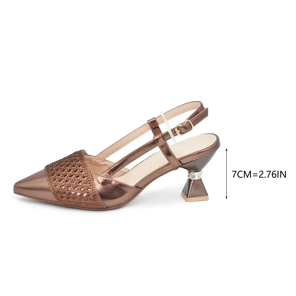 New Arrival Women Italian Shoes and Matching Bag Set Decorated with Rhinestones