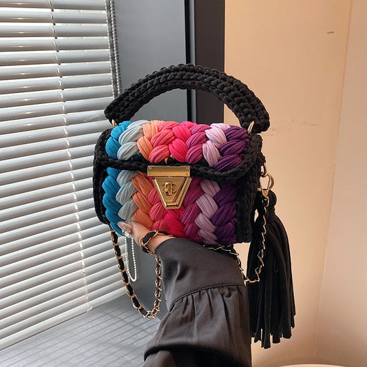 Elegant Crochet Sling Bag with Tassels New Arrival Handmade Trendy Shoulder Bag with Braided Texture