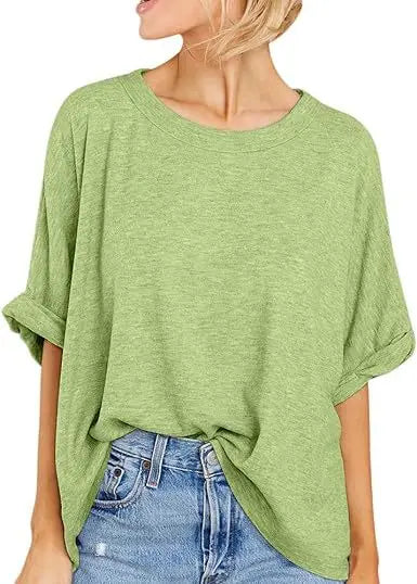 Women's  Quality Over size Short Sleeve Casual Loose Basic Tee.  S-2XL