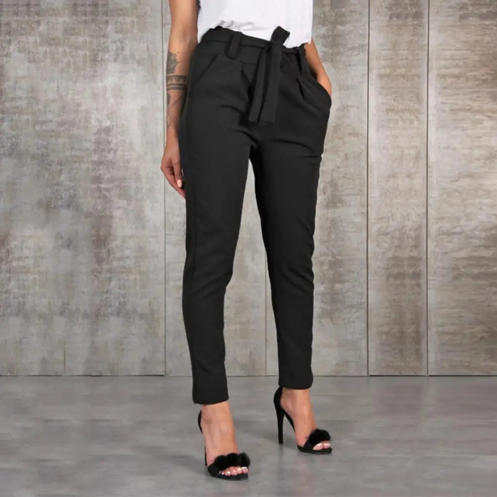 Casual Women Solid Colour Belted Elastic High Waist Harem Pants .  S-2X