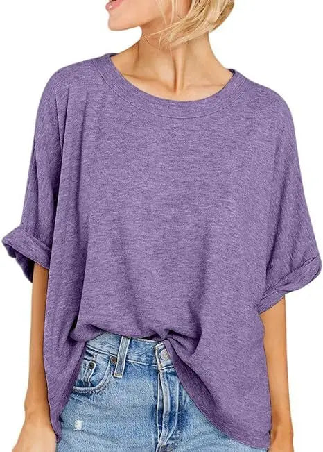 Women's  Quality Over size Short Sleeve Casual Loose Basic Tee.  S-2XL