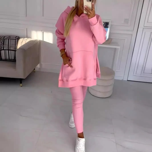 European Style Sporty Casual Hooded Sweatshirt Thickened Screw Thread Two-Piece Outfit.  S-5x