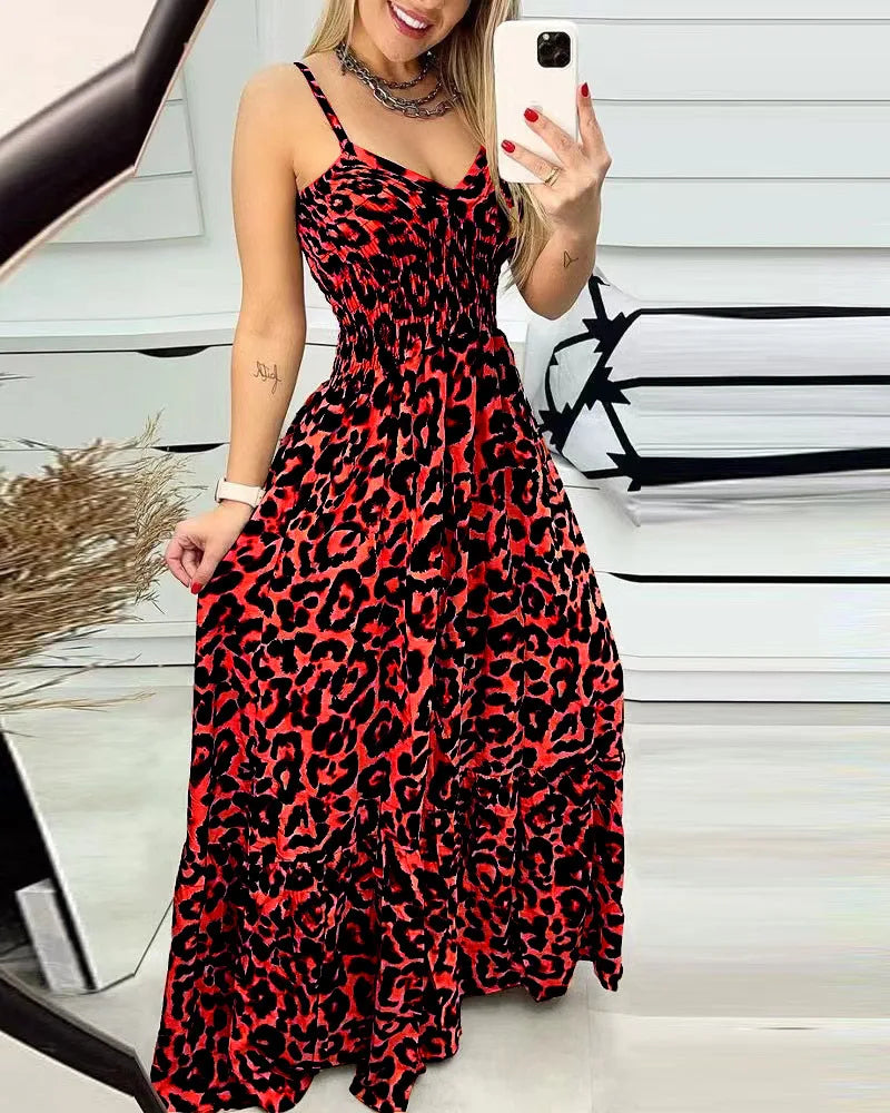 Women's Fashion Leopard Print Sexy Long Sling Summer Dress.   S-3X
