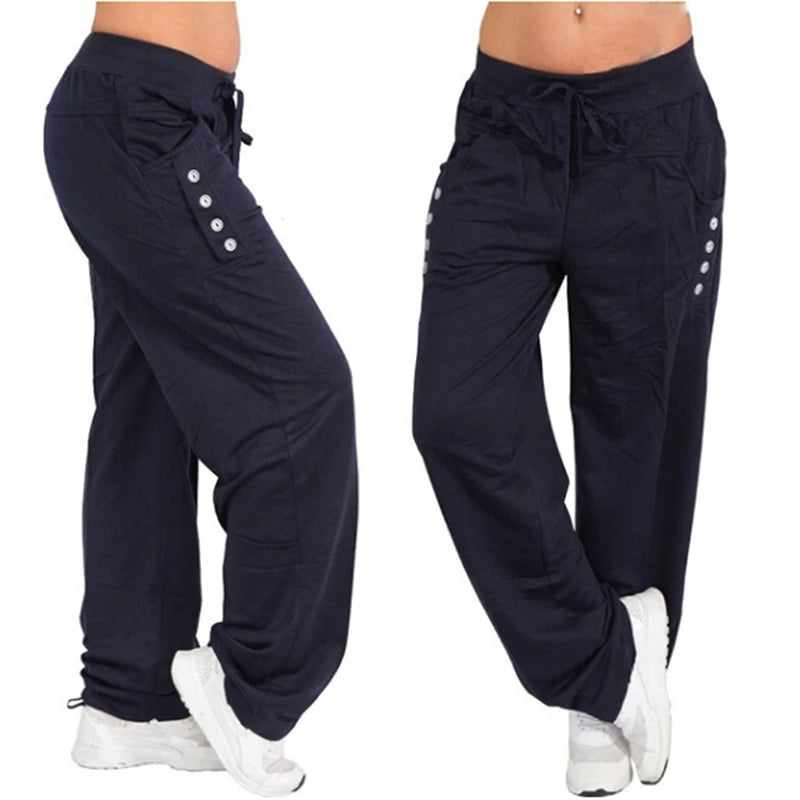 Plus Size Casual Cargo Pants - Loose Fit Jogger Trousers with Pockets