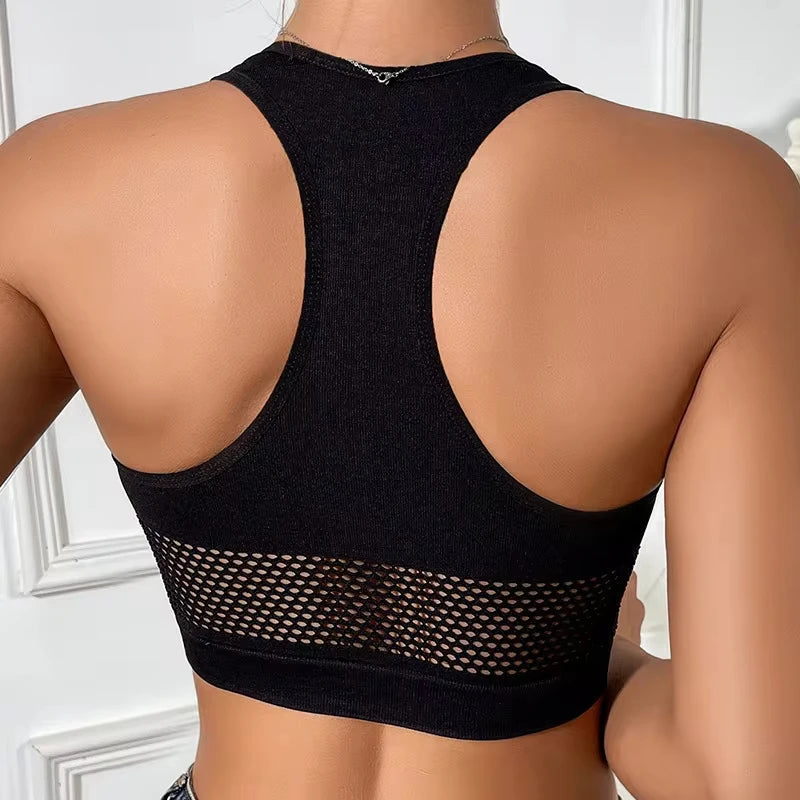 Women Sexy Tank Top Fishnet Hollow Out Sports Off Shoulder Crop Top Stretch Comfortable Casual Tank