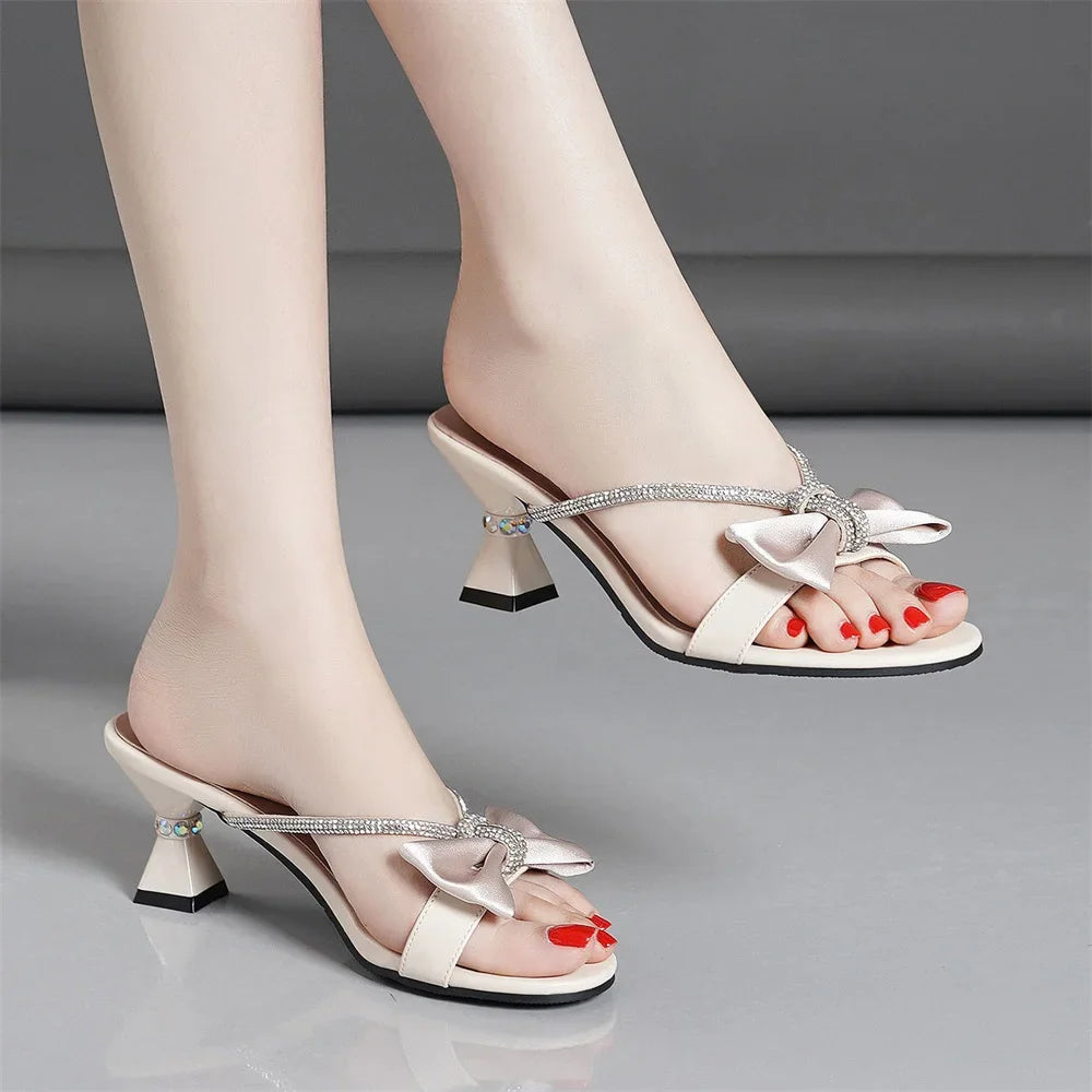Luxury Women Sandals Party Bow Design Rhinestone Strap Wine Cup Heel Open Toe Lady Sandals .
