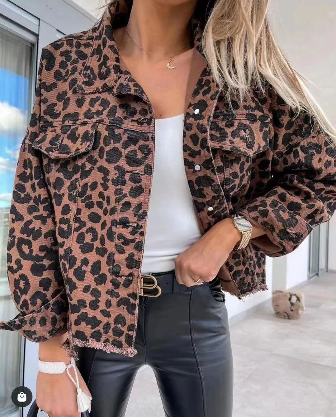 Leopard Denim Jacket For Women New Fashionable And Trendy Style Female Jacket .  S-XL