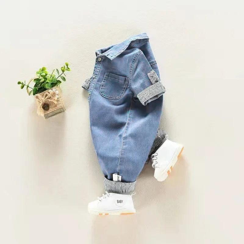 DIIMUU Baby Children Boys Clothing Toddler Overalls Denim Pants Fashion Kids Casual Jumpsuits Long Sleeve Trousers