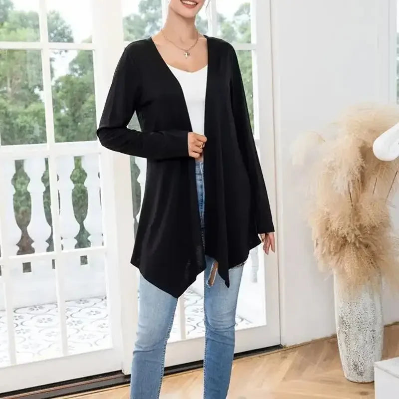 Spring Women's New Fashionable Plus Size Solid Colour Long Sleeved Cardigan