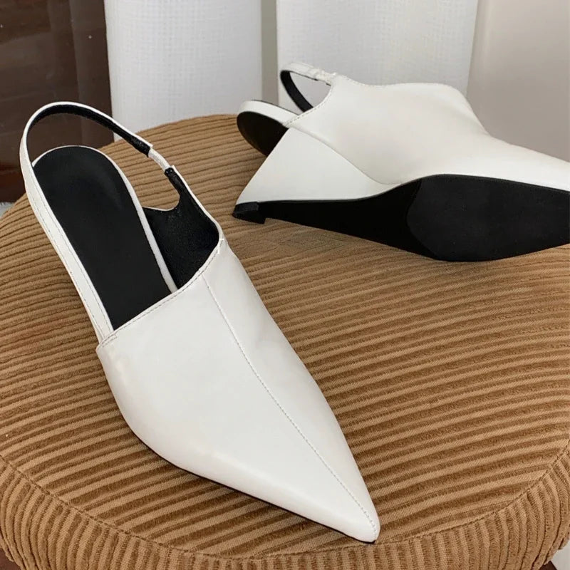 Fashion Wedge Sandals Pointed Toe Sandals Elegant Chunky Heel Mule Pumps