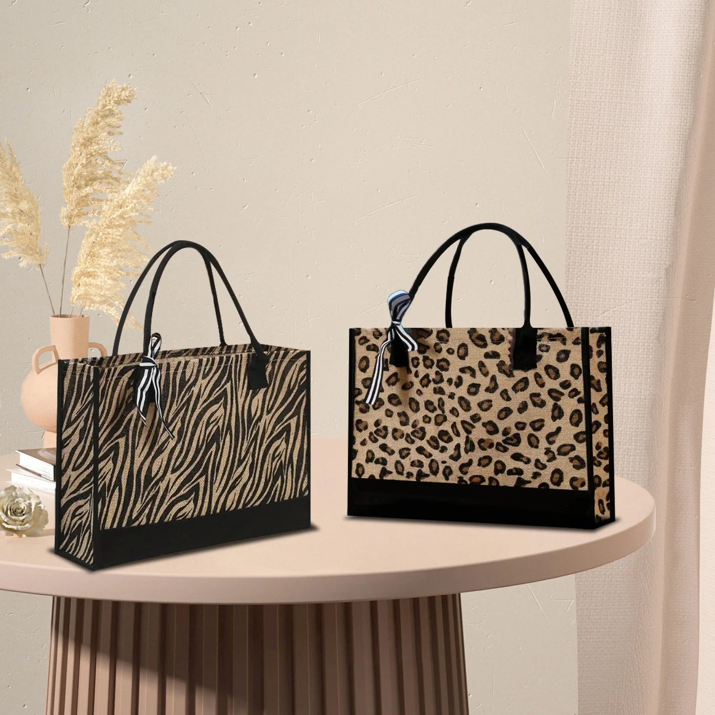 Fashionable Zebra and Leopard Print Large Capacity Storage Fashionable Handbag, Thick Waterproof Durable Tote Bag