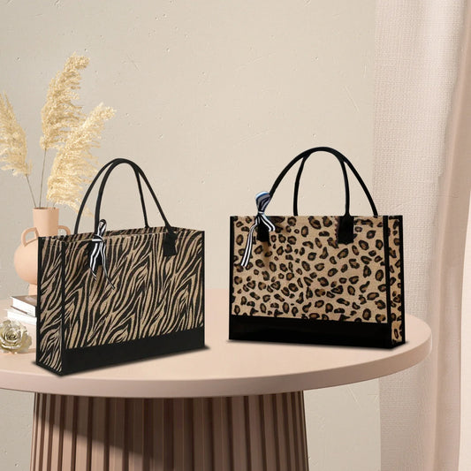 Fashionable Zebra and Leopard Print Large Capacity Storage Fashionable Handbag, Thick Waterproof Durable Tote Bag