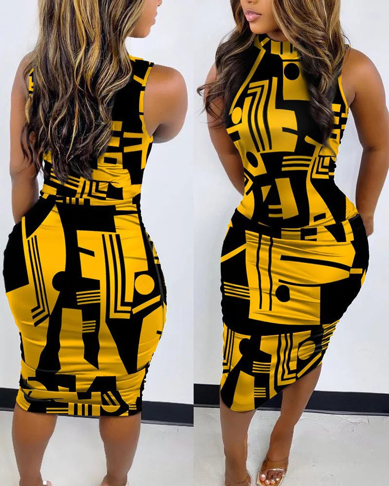 Summer Print Sexy Slim Dress Women Fashion Sleeveless Hip Party Dress Casual Elegant New Dress.  S-2X