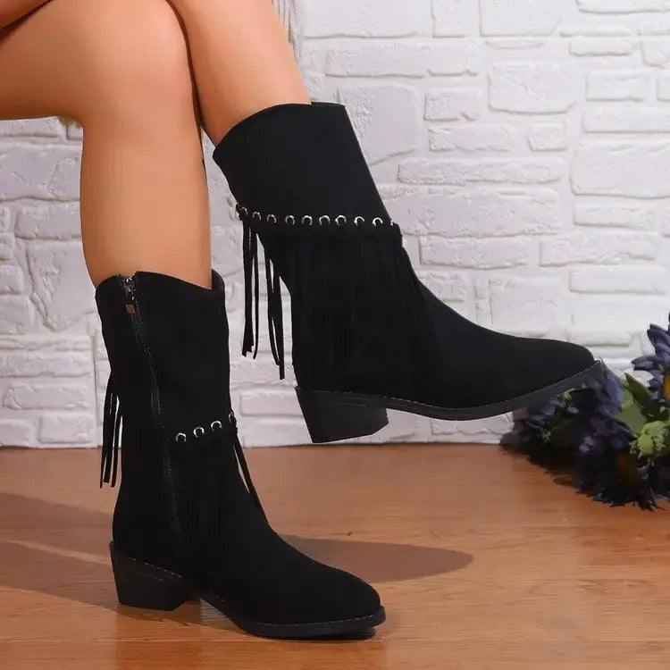 Boots Women Vintage Tassel Cowgirl Fashion Western Booties