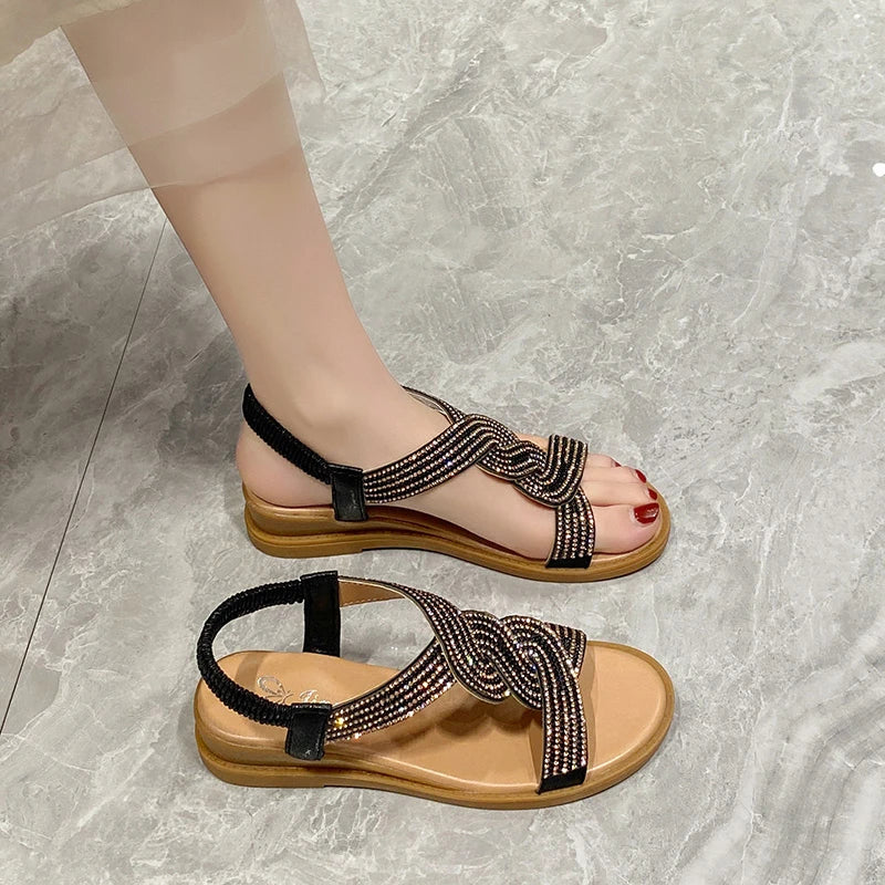 Summer New Designer Sandals Women Fashion Casual Roman Crystal Bling Sandals