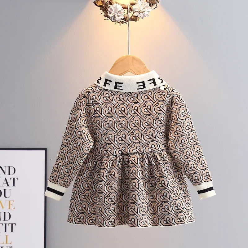 Heart Shape Thick Children Princess Kids Winter Heart Letter Bow Dress for Girl Clothing