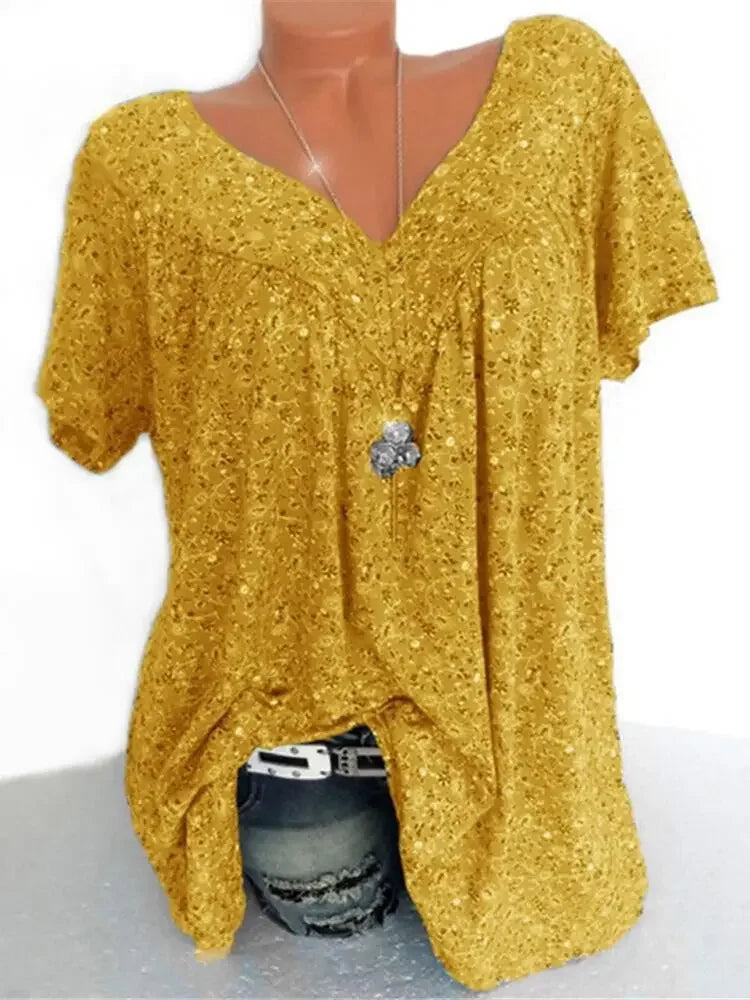 Summer Loose Fit Sleeveless Long V-Neck Ladies Top Floral Print Fashion Top