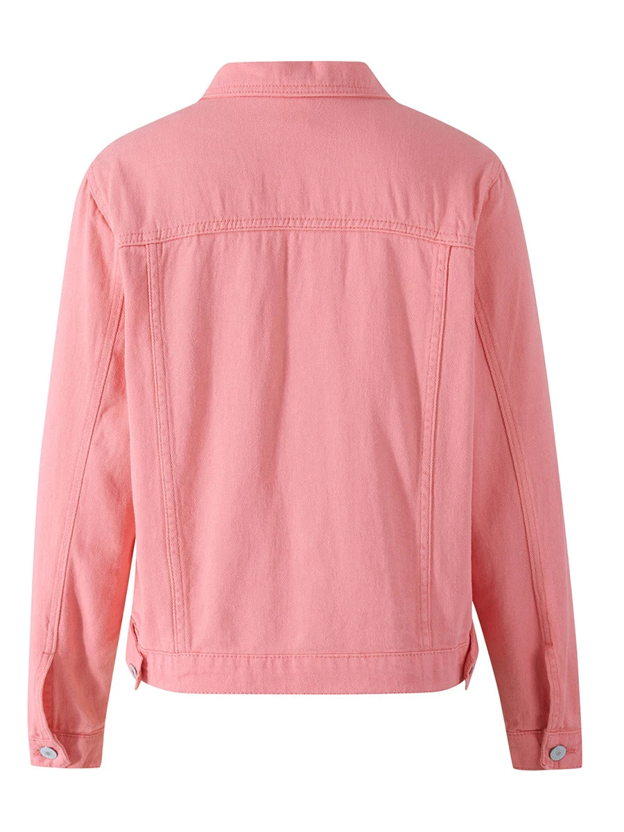 Denim Jacket For Women Solid Colour Casual Long Sleeve Button Down Chest Pocket Jean Jacket.   S-2x