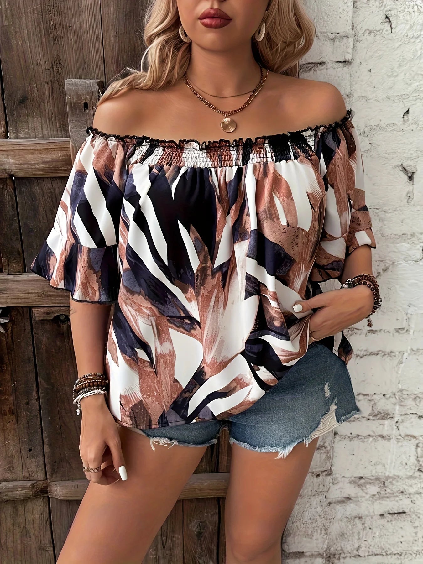 Plus Size Summer Elegant Shirt Off the Shoulder Casual Fashion Top