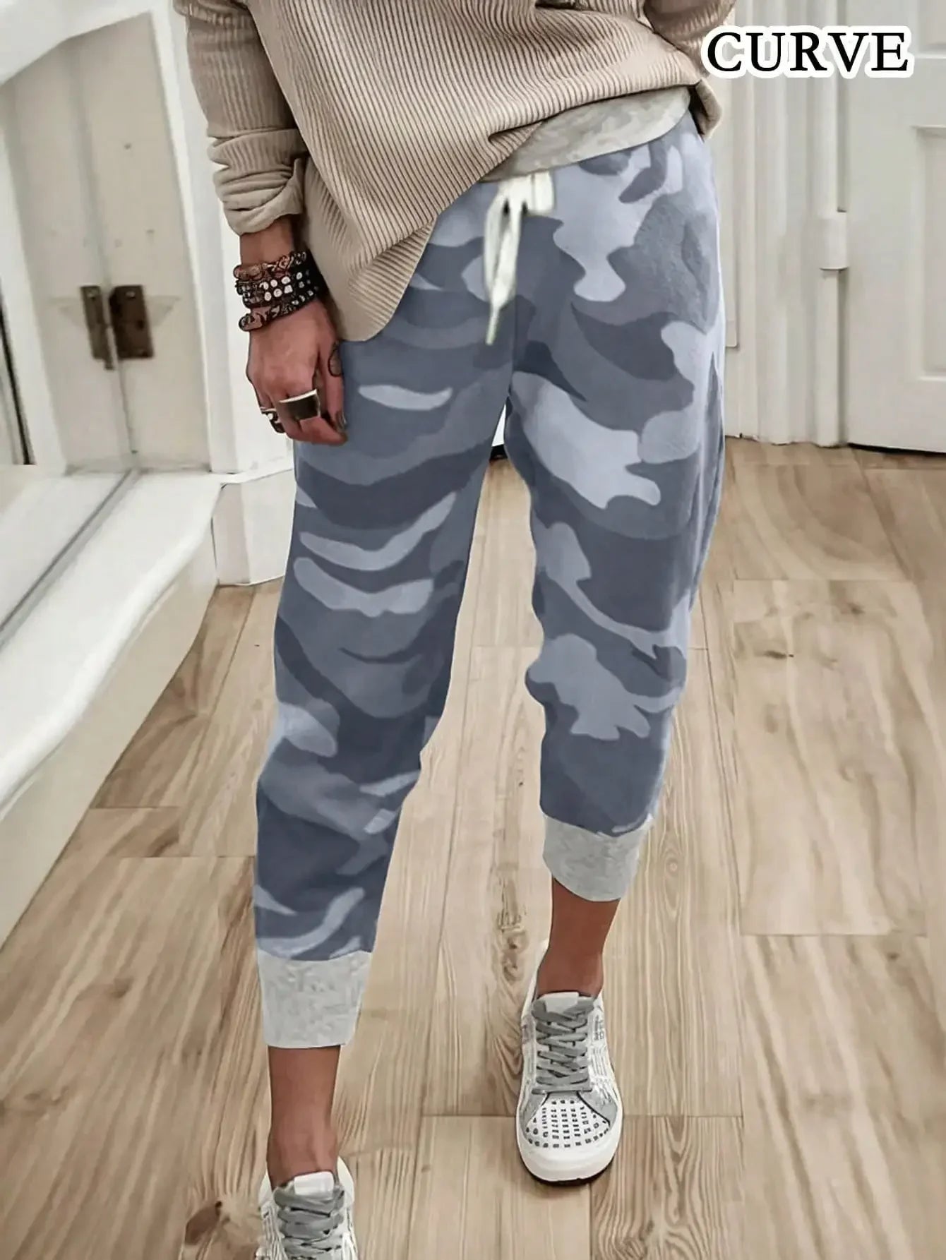 Plus Size 1XL-5XL Women's Fashion Camouflage Print Jogger Comfortable Loose Casual Drawstring Athletic Pants