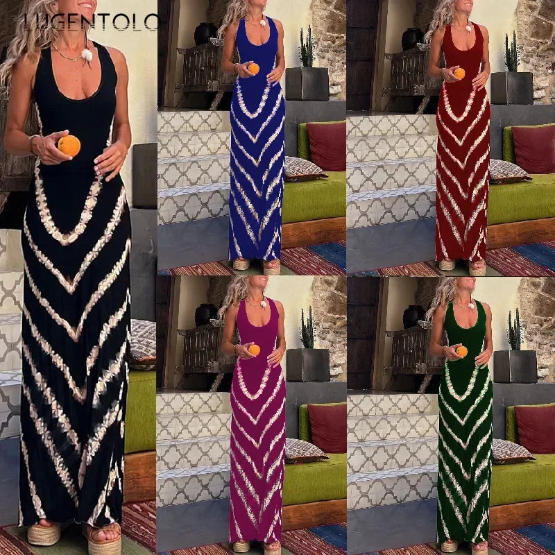 Women Sexy Print Dress Backless Cross Sleeveless Spring Summer Thin Casual Multiple Patterns Long dress.