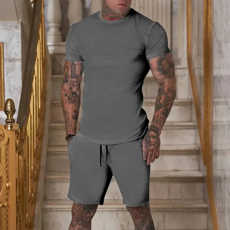 Fashionable and casual summer men's breathable T-shirt and short two-piece set.  Sz: S-3X