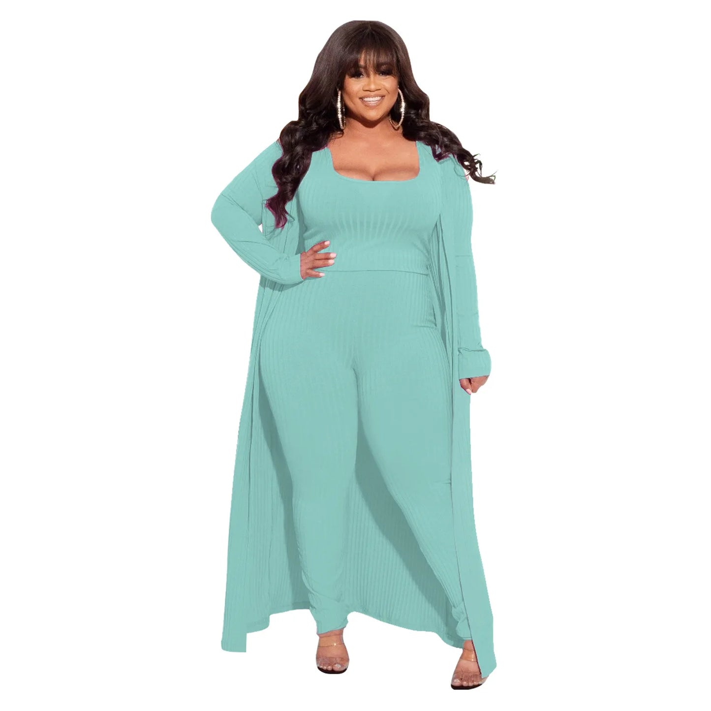 Plus Size Set Flattering long-sleeved Sweater High Elasticity 3 Piece Outfit