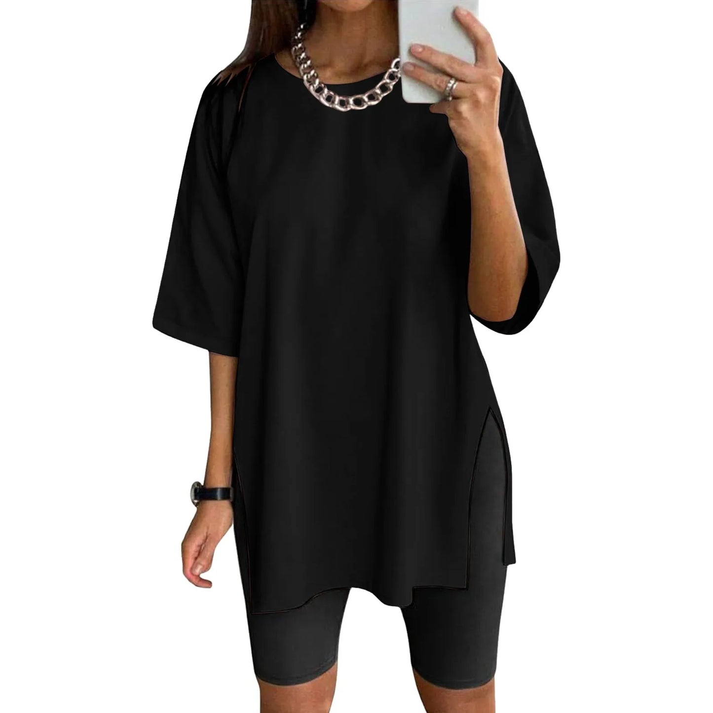 Long Short Sleeve Loose Crew Neck Top.  SZ: S-xxL