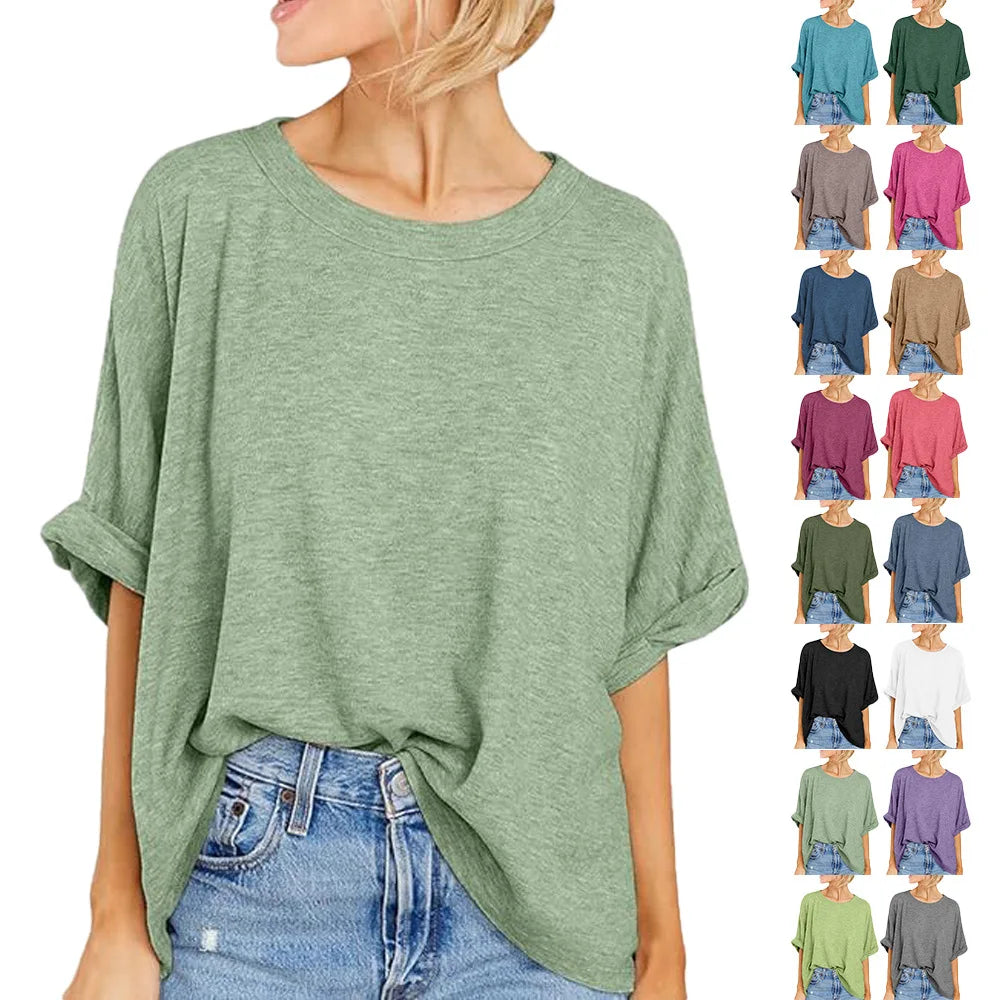 Women's  Quality Over size Short Sleeve Casual Loose Basic Tee.  S-2XL