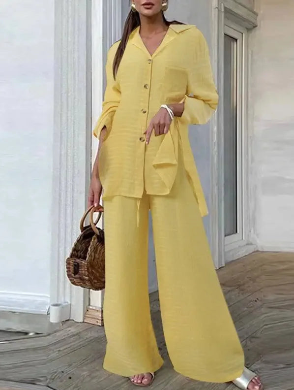 Long-sleeved V-neck Button-up Shirt + Wide-leg Pants 2 Piece Set For Women Autumn Leopard Print Loose Casual Suit.  SZ: S-3X
