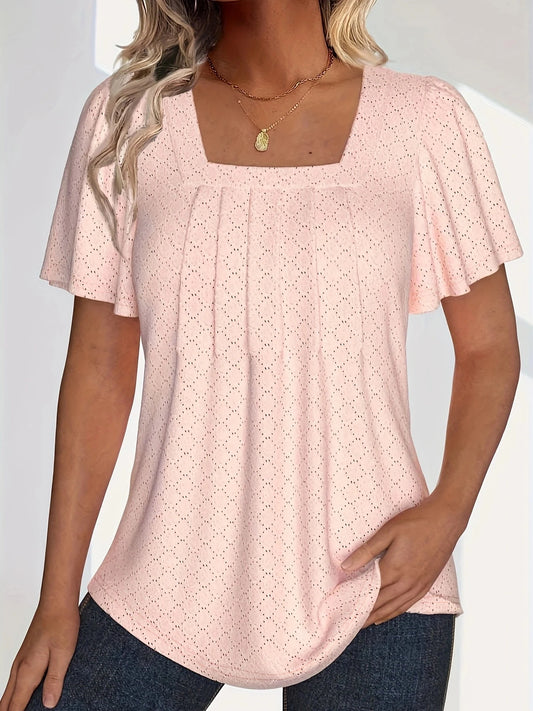 Plus size spring and summer fashionable and elegant hollow top loose ruffle sleeves.
