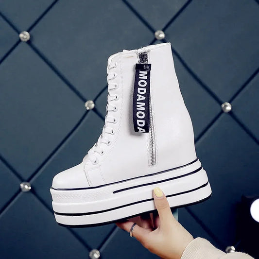 Trendy Women High Top Platform Zip  Ankle Sneakers Femme Chaussures Femmes