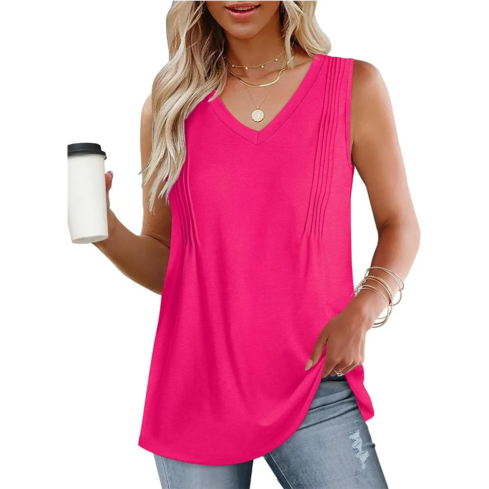 Summer Tank Top 2025 Loose Fit V Neck Sleeveless Flowing top.  S-XXL
