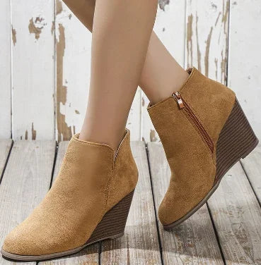 Women Booties Leopard Ankle Platform Heel Wedge Shoe.