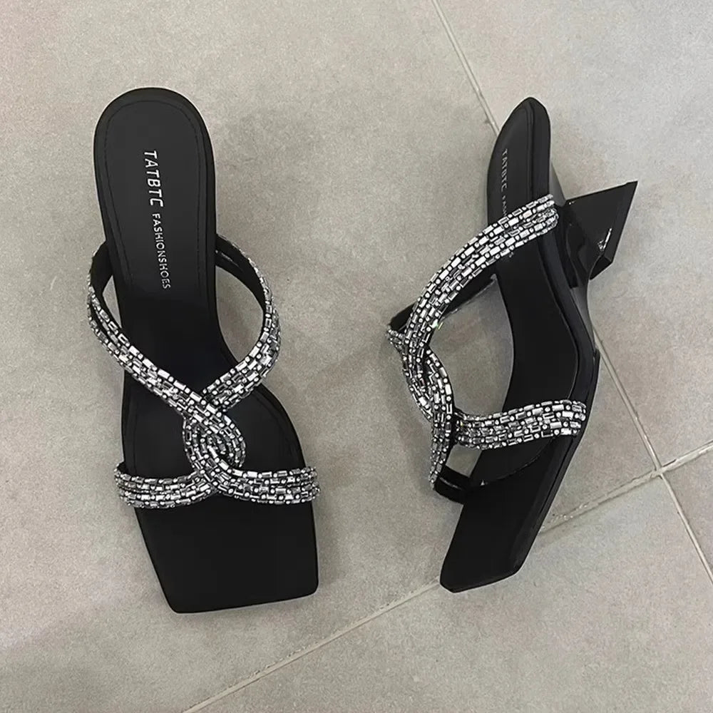 Women's Fashion Square Toe Rhinestone Sandal