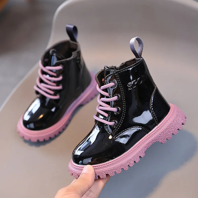 Children's Boots Boys Girls Single Boots Solid Color England Style Children Boy Girls Shoes Kids Fashion Shiny Small Short Boots