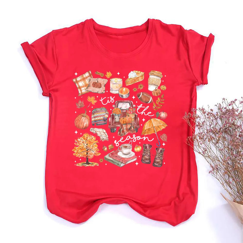 Women's Fall Shirt Pumpkin Season Short Sleeves Fashion Fall Harvest  Tshirt .  S-2X