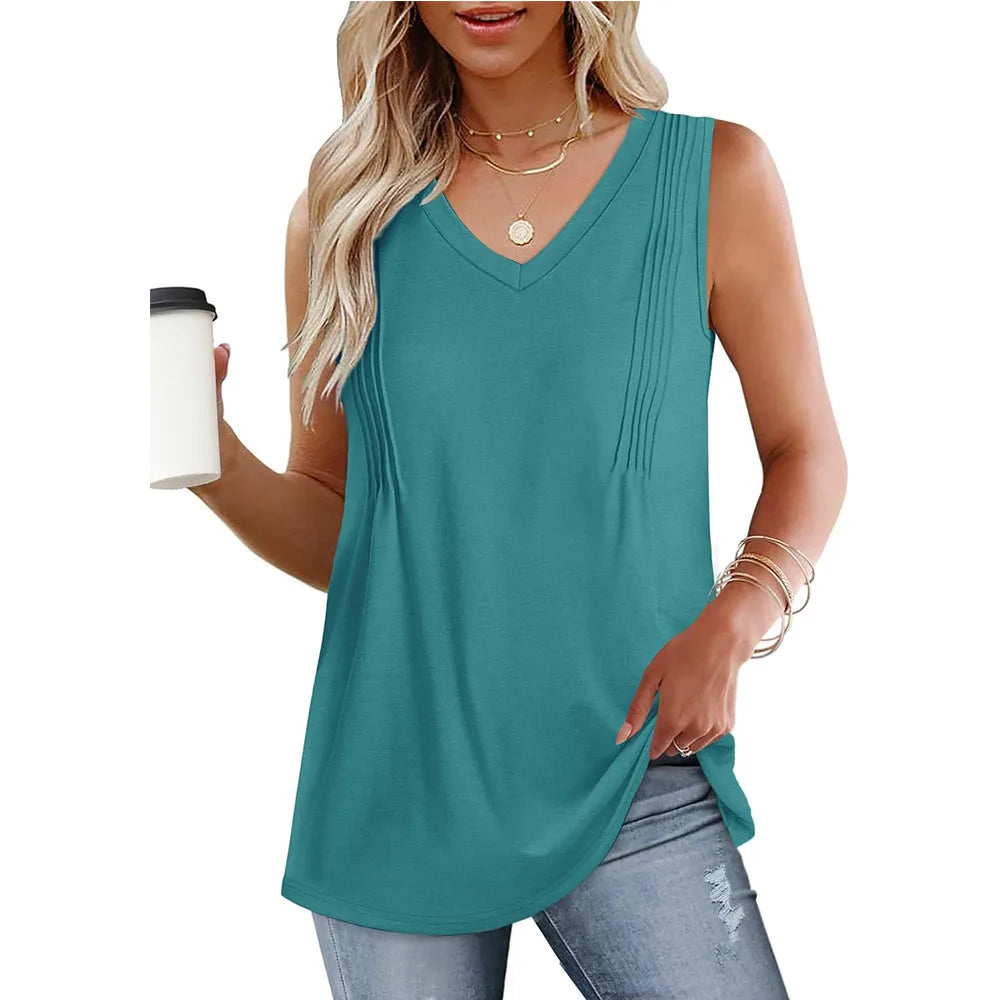 Summer Tank Top 2025 Loose Fit V Neck Sleeveless Flowing top.  S-XXL