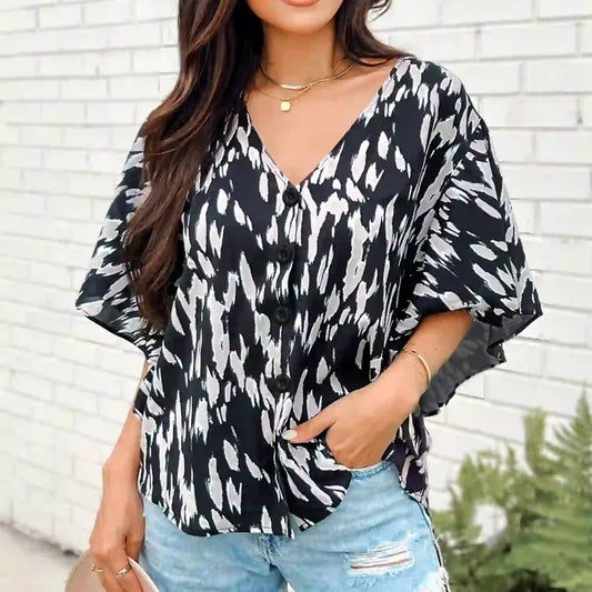 Plus Size Women's Blouse V Neck Casual and Fashionable Summer Blouse