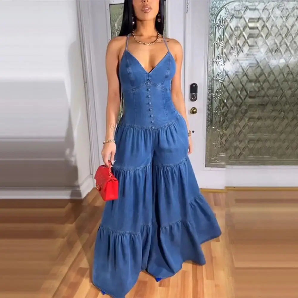High-quality Jumpsuit Stylish Women's Sleeveless Jumpsuits Casual Flowy Overalls Sexy Halter Rompers for Summer for Jumpsuits