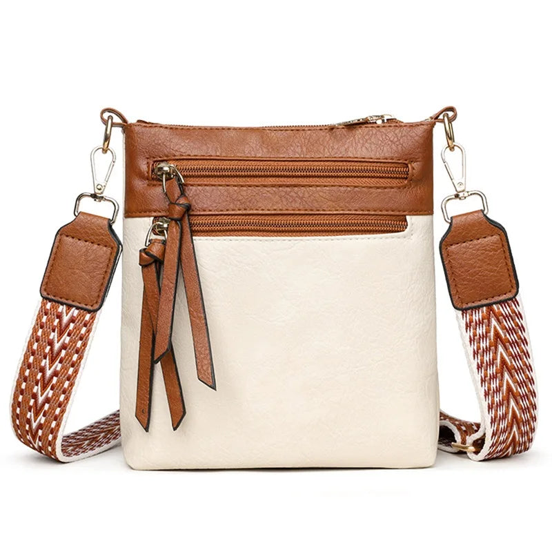 Women's Cross-body Bag with Adjustable Strap Multiple Zipper Design With Contrast Colour