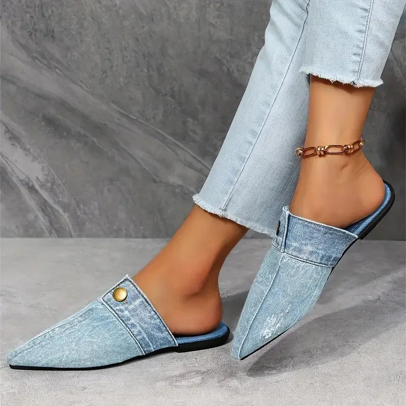 Women Comfortable Versatile Slip-On Denim Flat 2025 New Slides For Everyday Wear
