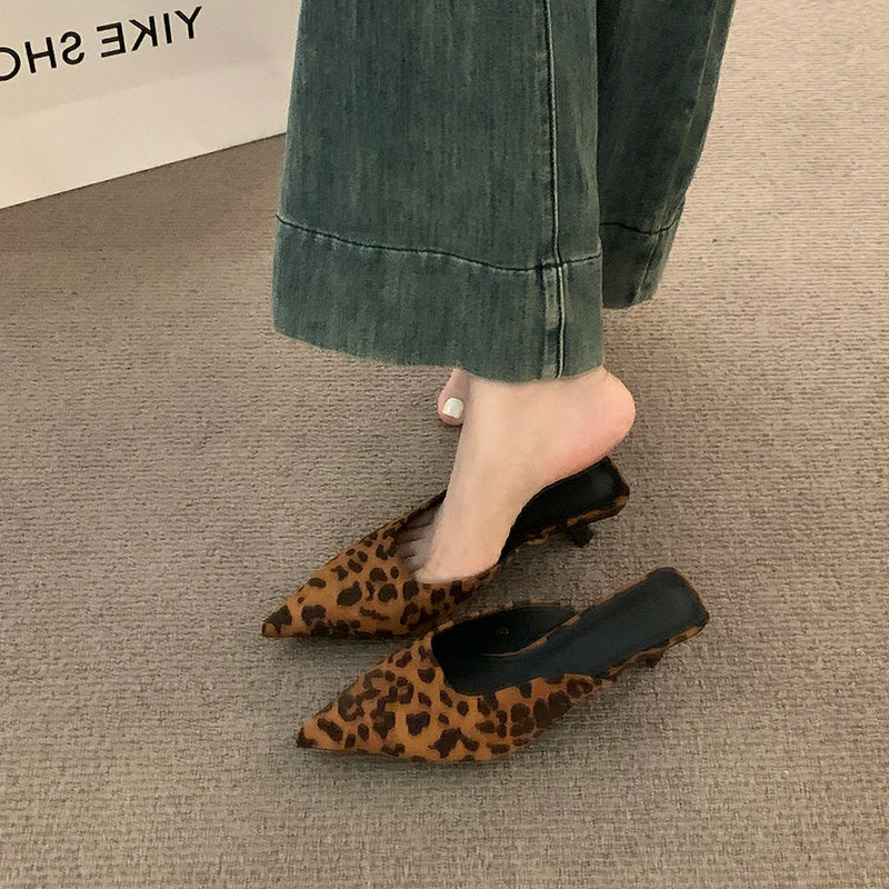 Designer Pointed Toe Mules Fashion Shallow Slip On Casual Low Heel Ladies Slides