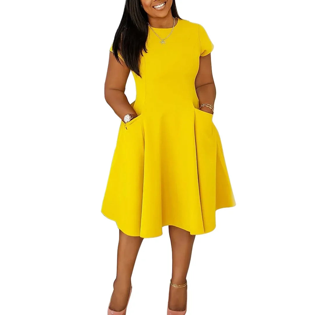L-4XL Plus Size Dress Short Sleeve Casual Midi Dress.  L-4X