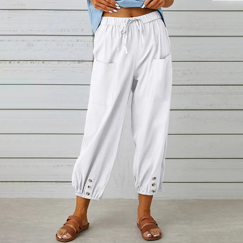 Cotton Linen Harem Pants Casual Elastic High Waist Loose Ankle Pants.  S-2x