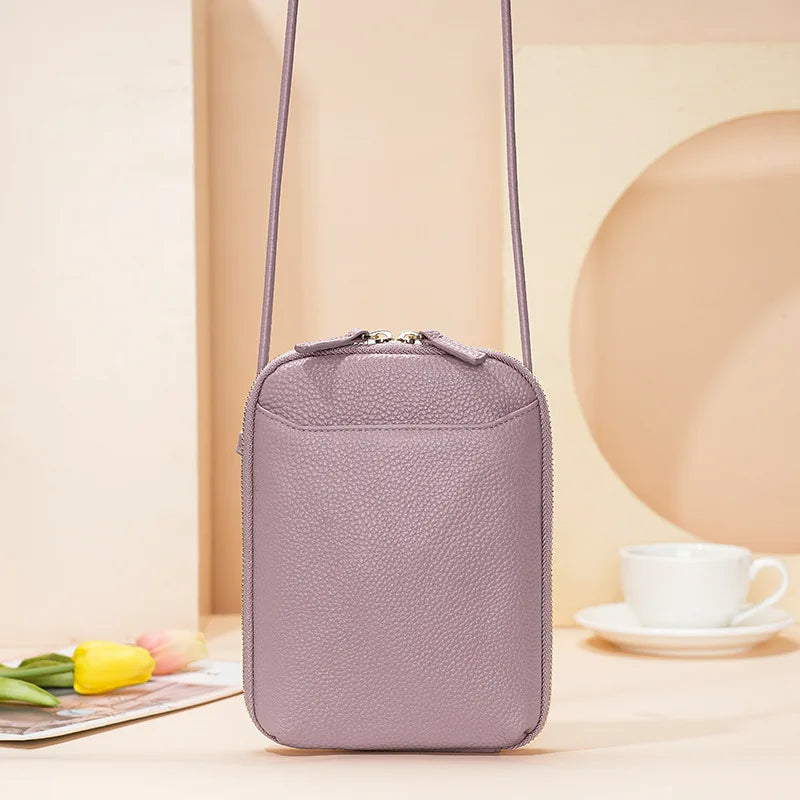 Genuine Leather Zipper Cross-body Shoulder Bag