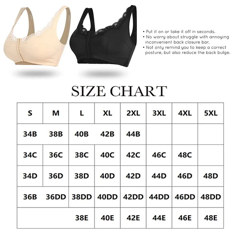 Women Plus Size Sports Bra Front Closure Full Coverage Lace Underwear Thin Mold Cup Bras Back Support Shapewear Wide Strap Vest