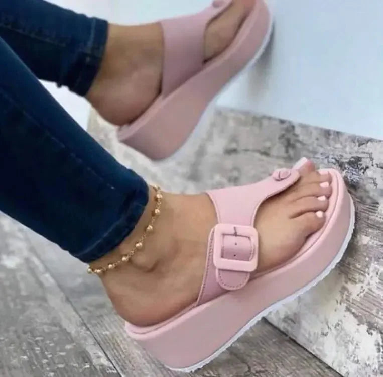 Belt Buckle Casual Solid Colour Platform Sandals .