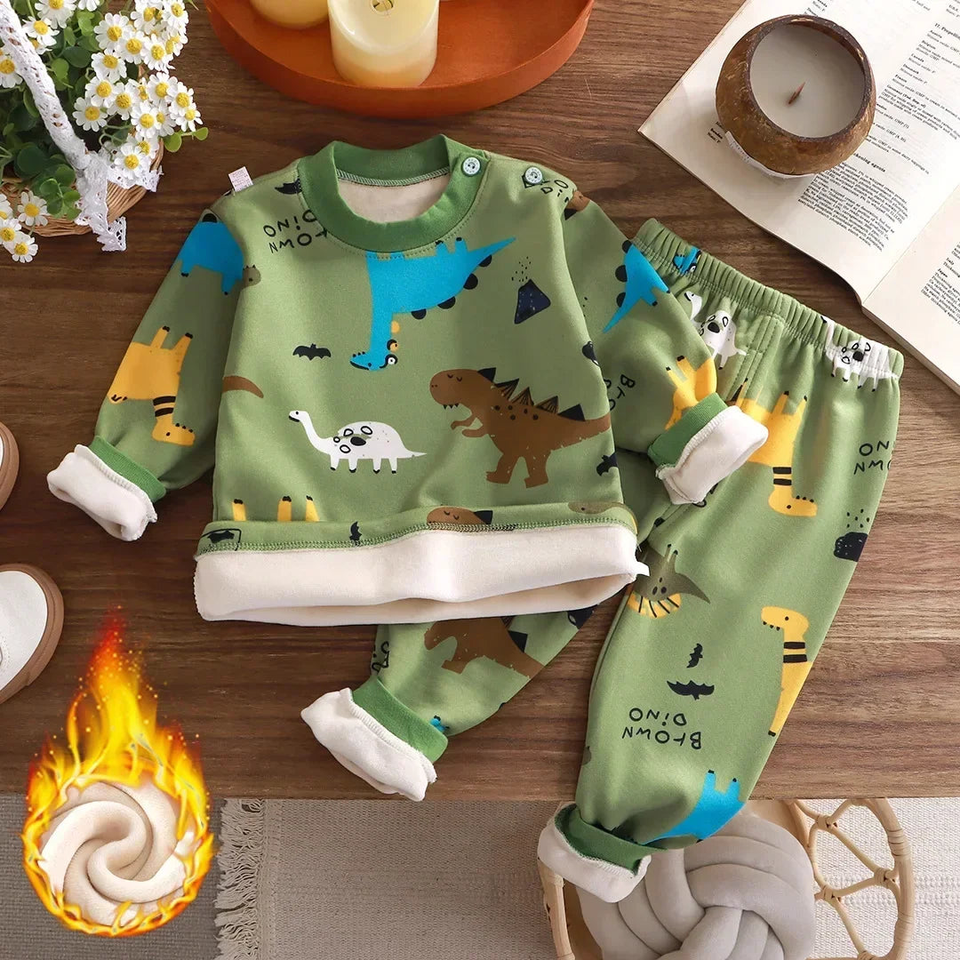 Kids Clothes Sets Boys Girls Pajamas Suit Winter Padded Tops Pant 2Pcs Autumn Thicken Warm Cartoon Long Sleeved Sleepwear Oufits