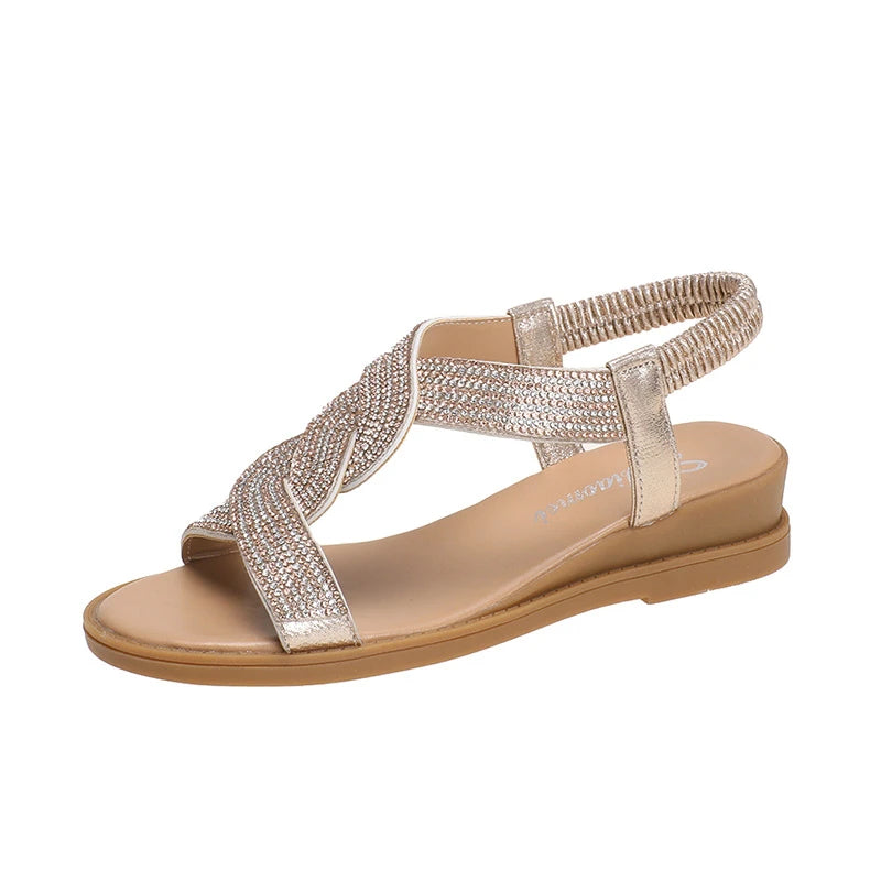 Summer New Designer Sandals Women Fashion Casual Roman Crystal Bling Sandals